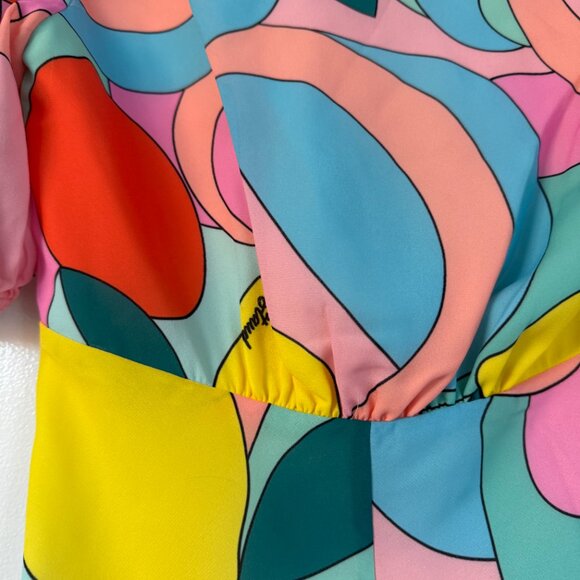 NWT Staud Milla A-line Mini Dress Georgette Citrus Kaleidoscope V-Neck Sz 00 - Picture 9 of 9